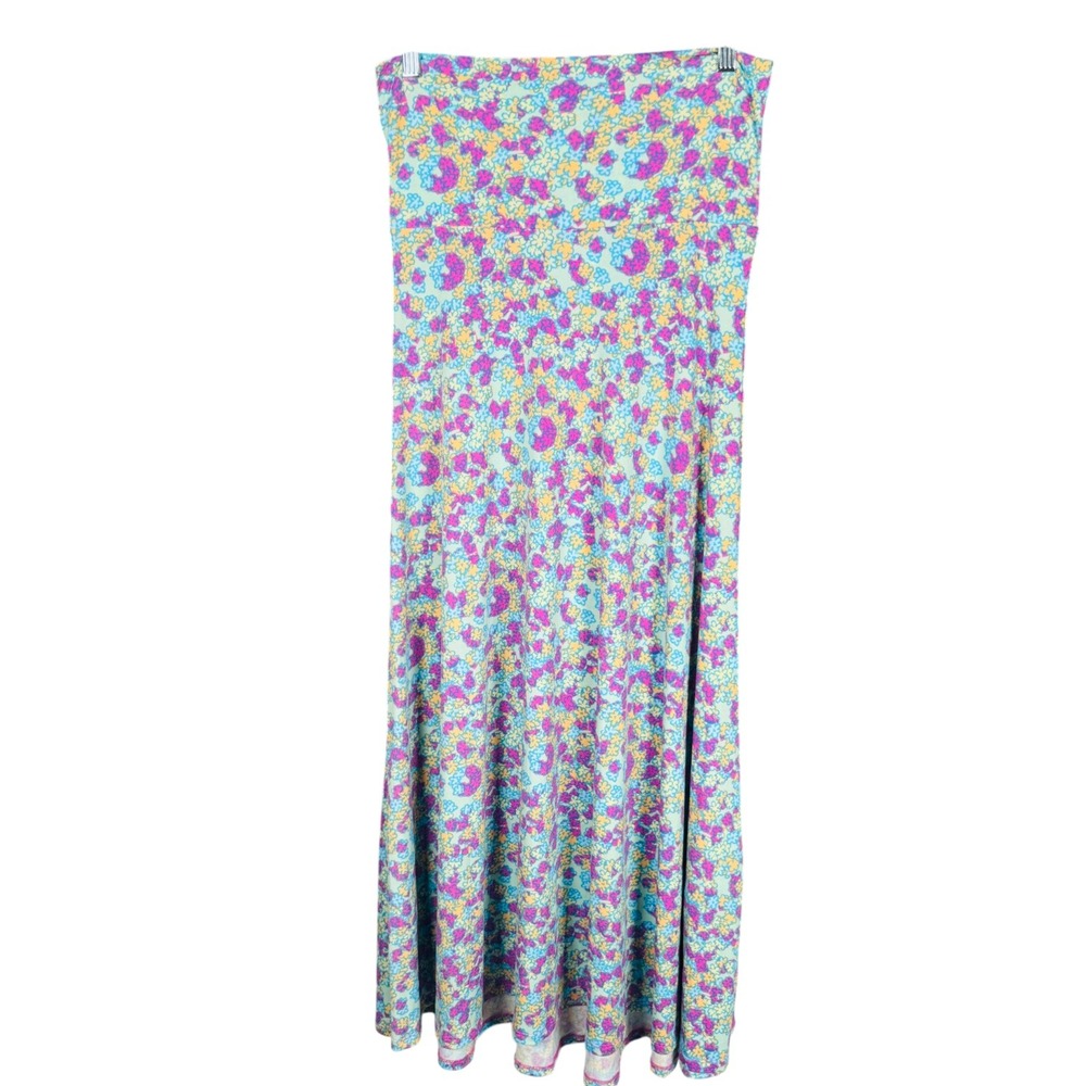 LuLaRoe Maxi Skirt Women XS Blue Purple Floral High Waist Stretch Long Skirt NEW